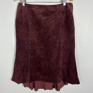 Danier‎ Brown 100% Suede Leather Skirt Womens Size 12 Hi Low Hem Bohemian Boho